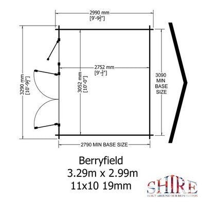 Shire Shire Berryfield 11' 3" x 11' 10" Apex Log Cabin - Premium 19mm Cladding Log Clad