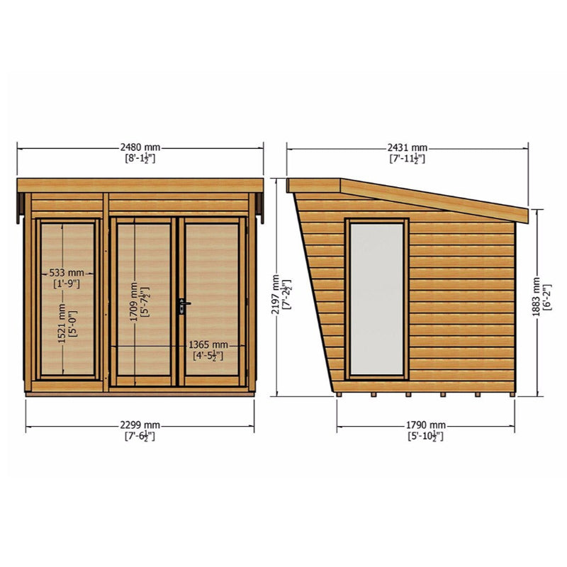 Shire Shire Highclere 8' 1" x 5' 10" Pent Summerhouse - Premium Dip Treated Shiplap