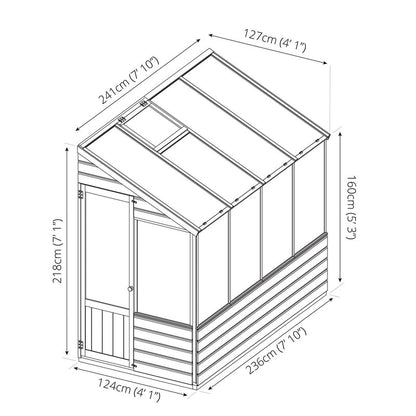 Mercia Evesham 4' 1" x 7' 10" Pent Greenhouse - Premium Dip Treated Shiplap