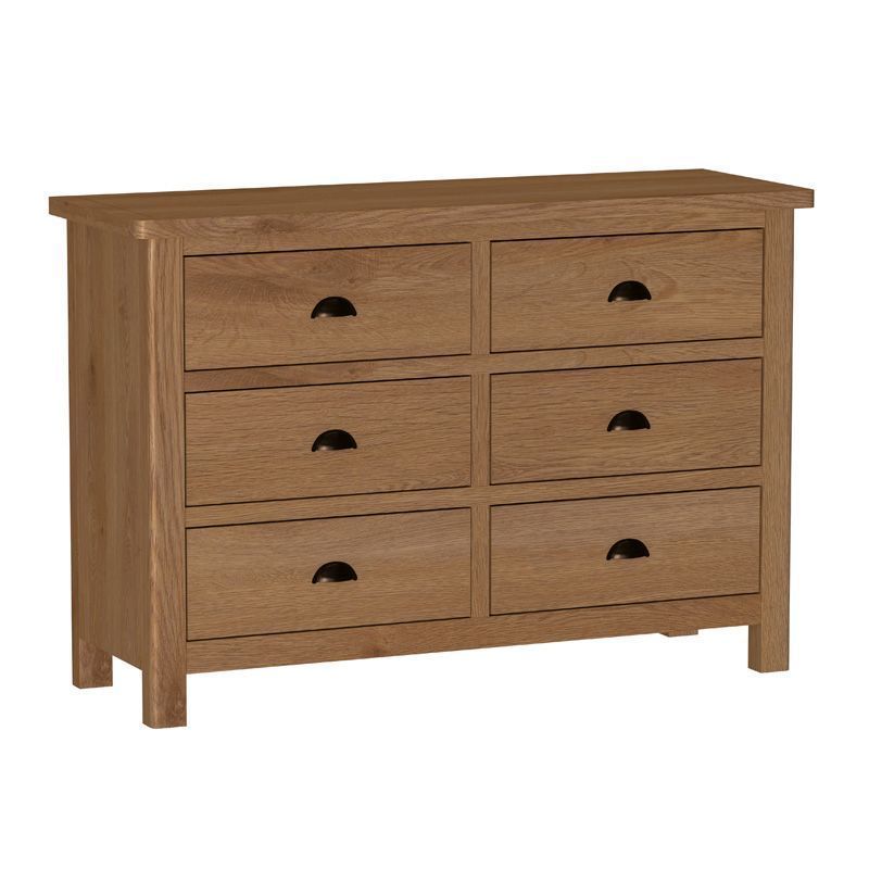 Anglian Furniture Rutland Large Chest of Drawers Oak Natural 6 Drawers