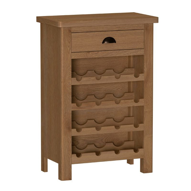 Rutland Wine Rack Oak Natural 4 Shelves 1 Drawer