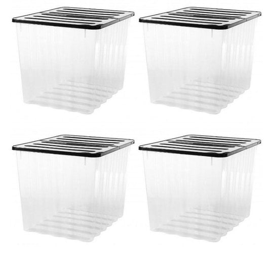 Strata 4 x Plastic Storage Boxes 110 Litres Extra Large - Clear & Black Supa Nova by Strata