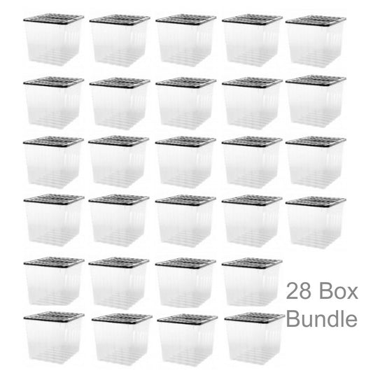 Strata 28 x Plastic Storage Boxes 110 Litres Extra Large - Clear & Black Supa Nova by Strata