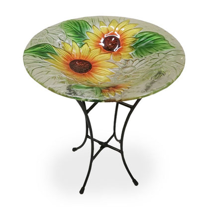 ValuePlus Glass Bird Bath With Stand - Sunflower