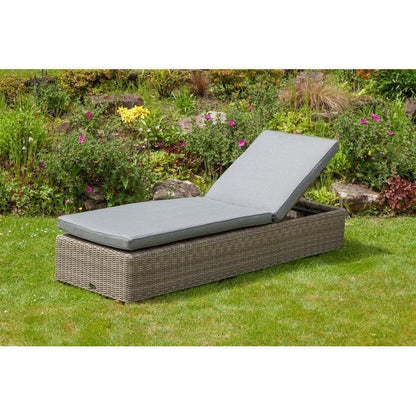 Royalcraft Wentworth Rattan Garden Patio Sun Lounger by Royalcraft with Grey Cushions