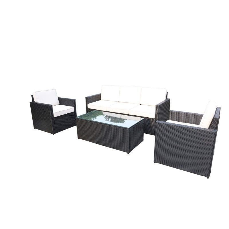 Marseille Rattan Garden Patio Dining Set by Royalcraft - 4 Seats Ivory Cushions