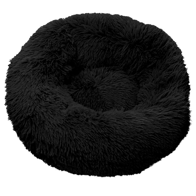 Scallywags Black Fluffy Donut Pet Bed 50cm