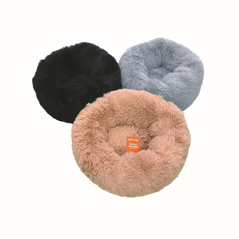 Scallywags 60x26 Black Fluffy Donut Pet Bed