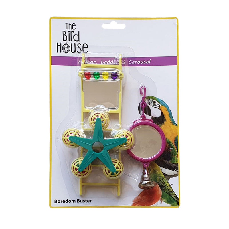 Happy Pet The Bird House Multi Mirror Bird Toy Yellow