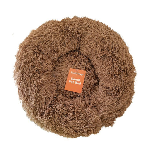 Scallywags Brown Fluffy Donut Pet Bed 50cm x 20cm