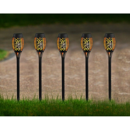 Bright Garden 5 Pack Black Torch Solar Garden Stake Light 12 Orange LED - 50cm by Bright Garden