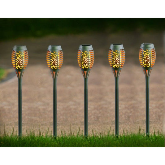 Bright Garden 5 Pack Grey Torch Solar Garden Stake Light 12 Orange LED - 50cm by Bright Garden