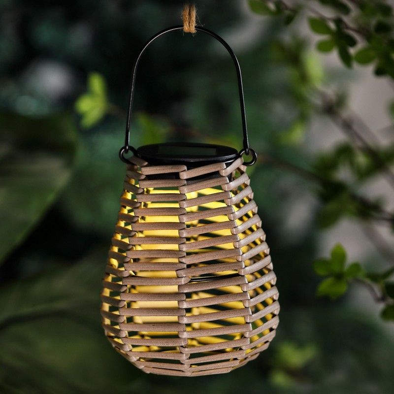 Bright Garden Rattan Solar Garden Lantern Decoration Warm White LED - 16cm Contemporary Artisan by Bright Garden