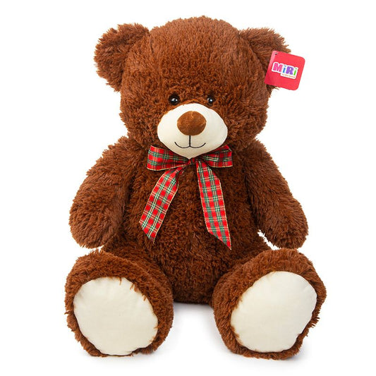 Miri Plush Teddy Bear With Tartan Ribbon Bow - Chestnut Brown 45cm