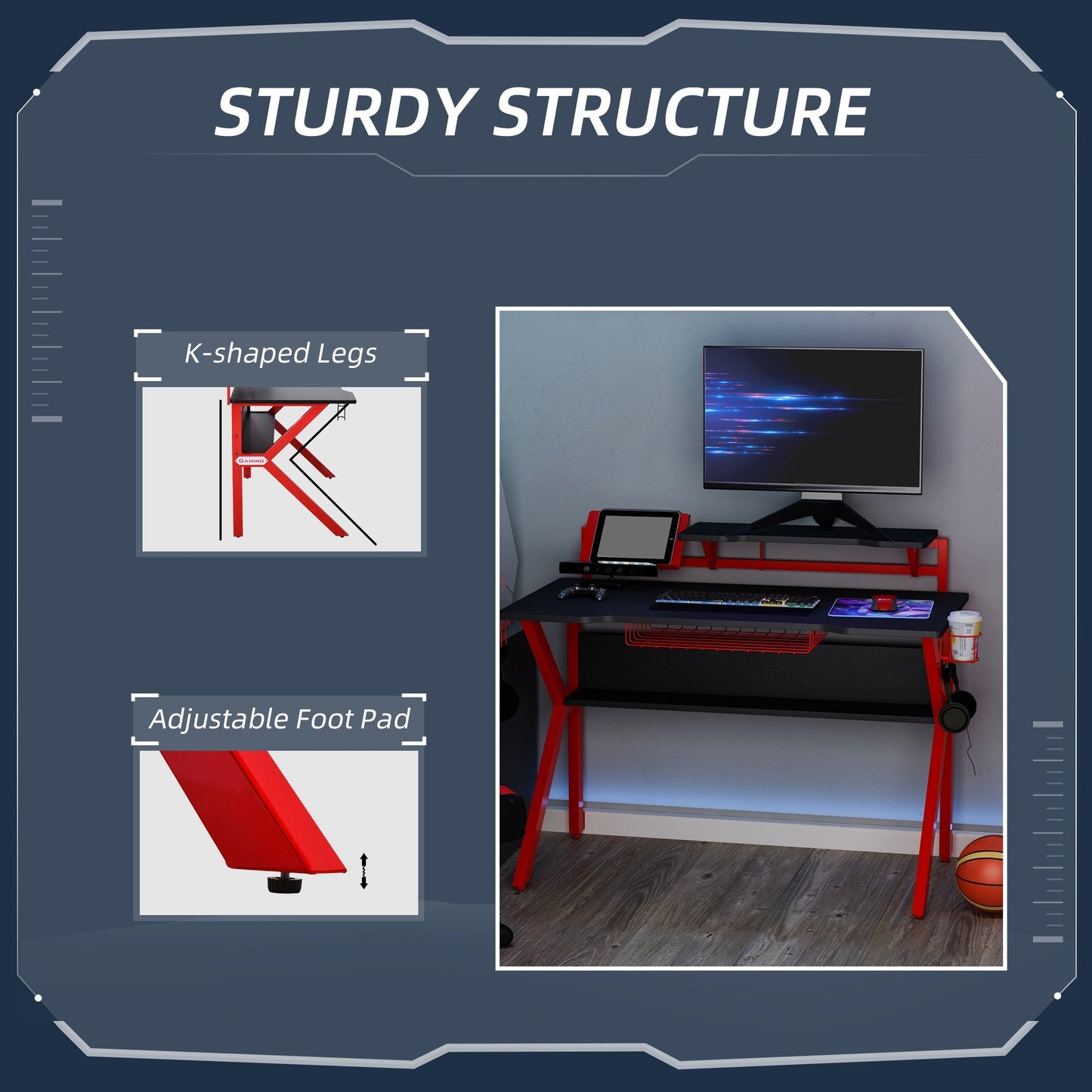 Gaming Desk Computer Table with Monitor Stand