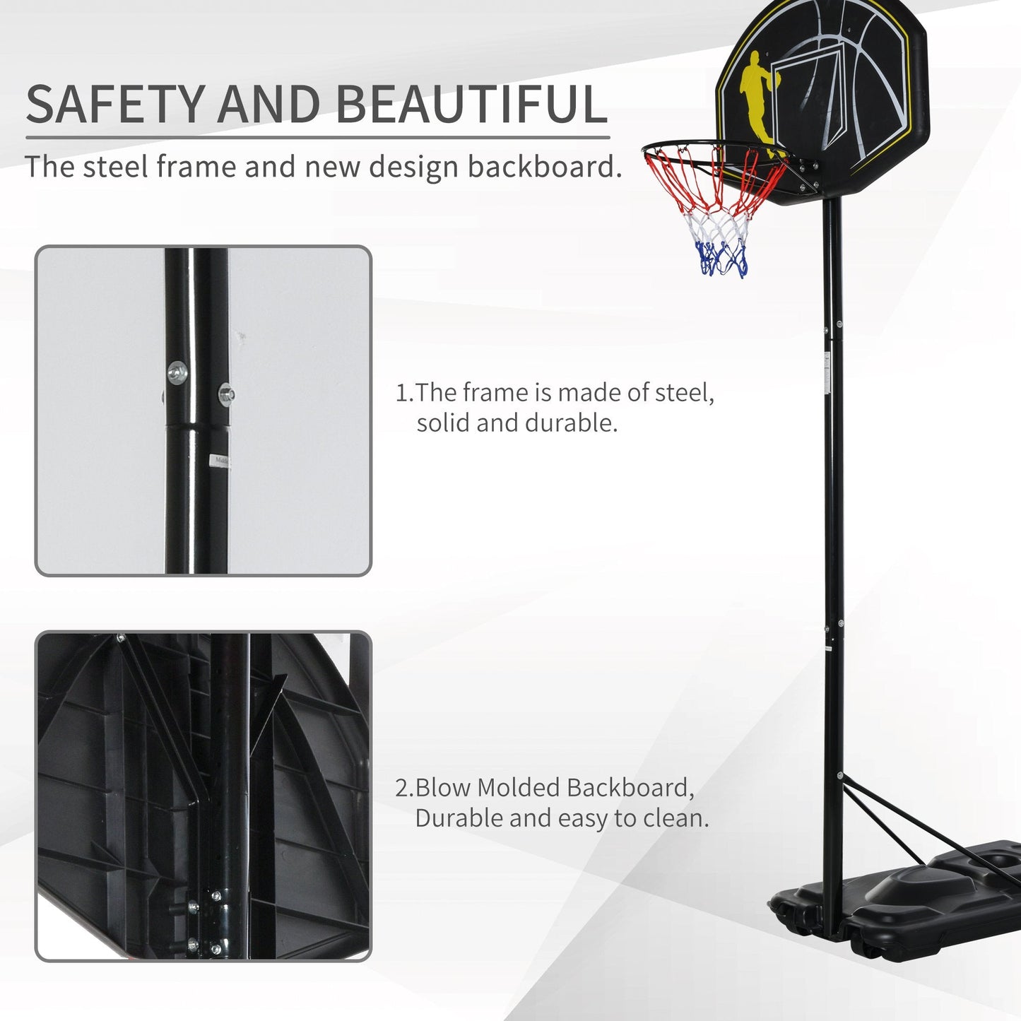 Portable Basketball Stand Adjustable Height Hoop Backboard w/ Wheels