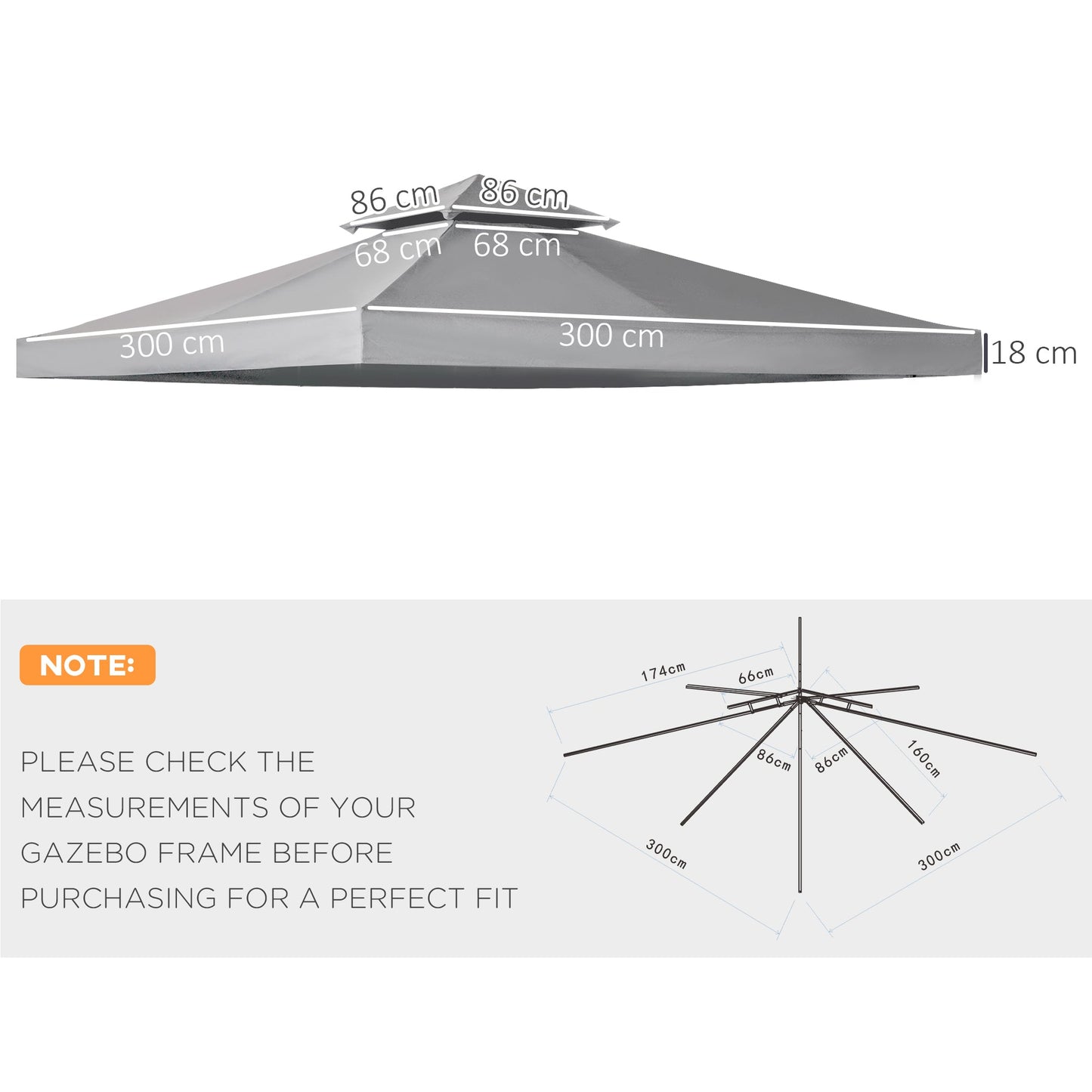 3M Gazebo Top Cover Double Tier Canopy Replacement Pavilion Roof Deep Grey