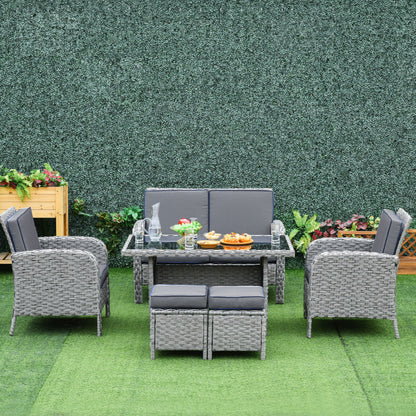 6-Pieces Outdoor Patio Rattan Dining Table Sets Bonzer All Weather PE Wicker Sofa Furniture Set for Backyard Garden w/ Cushions Grey