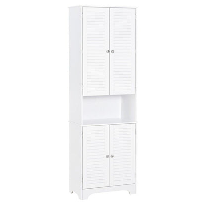 Homcom Tall Freestanding Bathroom Cabinet Retro Shutters W/ 3 Compartments Shelves Elevated Base Narrow Organiser White 60L X 30W X 182.5H cm