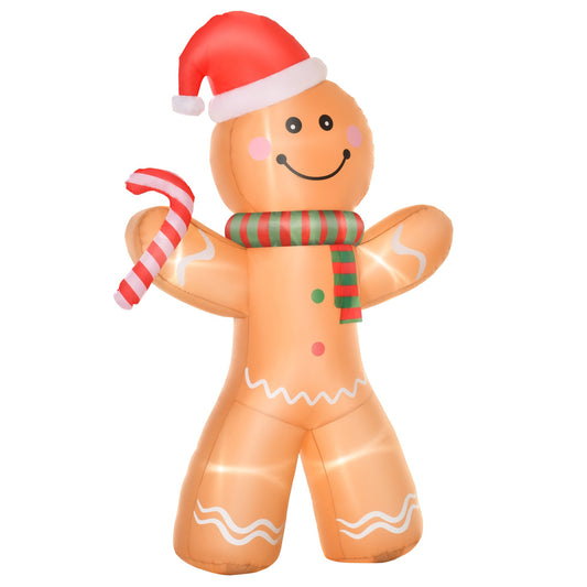 Homcom 8 Foot Christmas Inflatable Gingerbread Man Lighted Home Indoor Outdoor Decoration