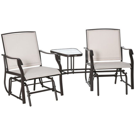 Outsunny Outsunny Garden Double Glider Rocking Chairs Metal Gliding Love Seat with Middle Table Conversation Set Patio Backyard Relax Outdoor Furniture Beige