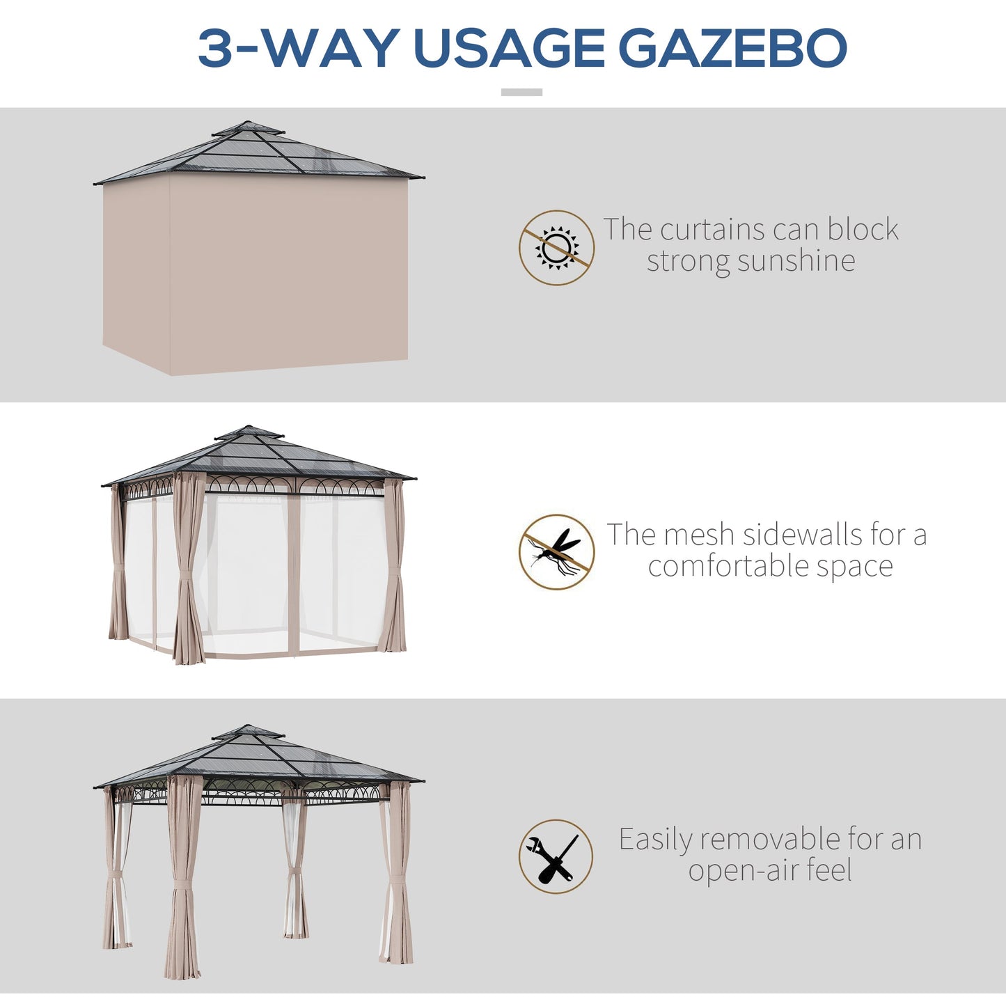 3 x 3 M Outdoor Polycarbonate Gazebo