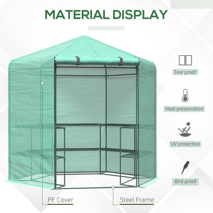 Hexagon Walk In Garden Greenhouse PE Planter Flower Growth with Zipped Door 228 x 196 x 215H cm