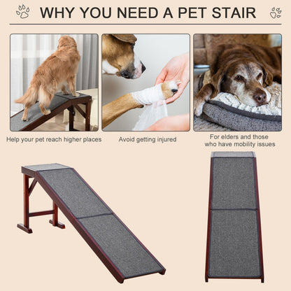 PawHut Dog Ramp Foldable with Non-slip Carpet Top Platform Brown Grey