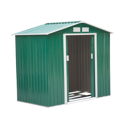 Steadfast Galvanised 7 x 4' Double Door Reverse Apex Garden Shed Lockable Steel Green by Steadfast