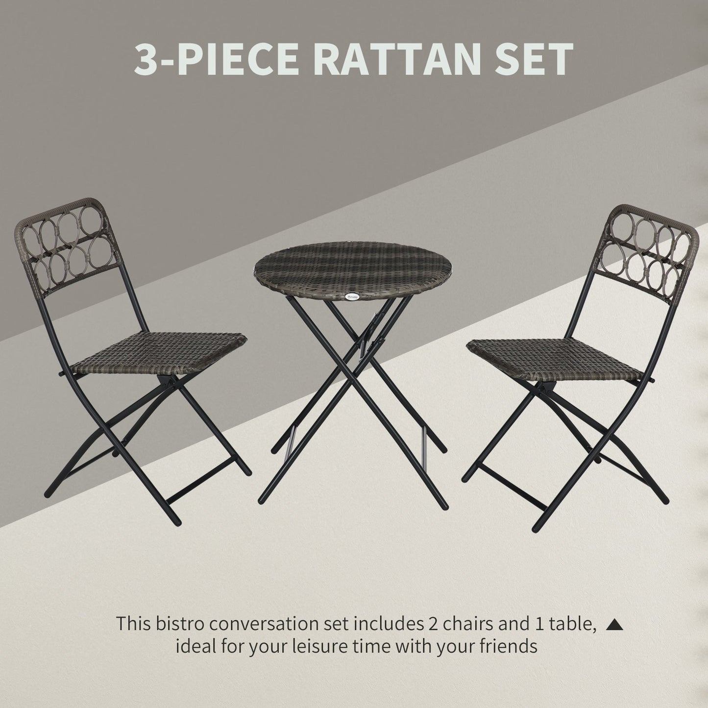 3-Piece Rattan Wicker Bistro Set with Easy Folding