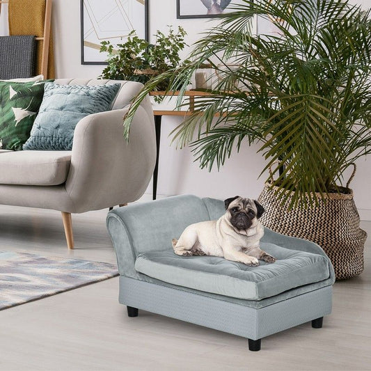 PawHut Pawhut Dog Sofa With Storage Pet Chair For Small Dogs Cat Couch With Soft Cushion Light Blue 76 X 45 X 41.5 cm