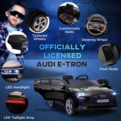 Audi E-tron Licensed 12V Kids Electric Ride On Car with Parental Remote Music Lights MP3 Suspension Wheels for 3-5 Years Black