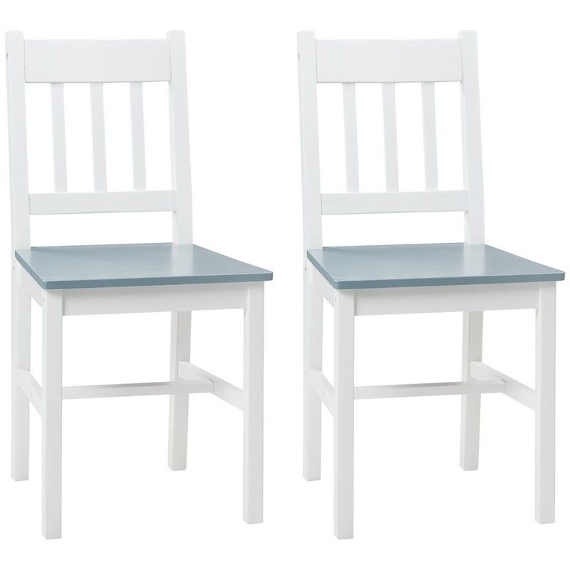 Dining Chairs Set Of 2 Kitchen Chair With Slat Back Pine Wood Structure For Living Room And Dining Room White