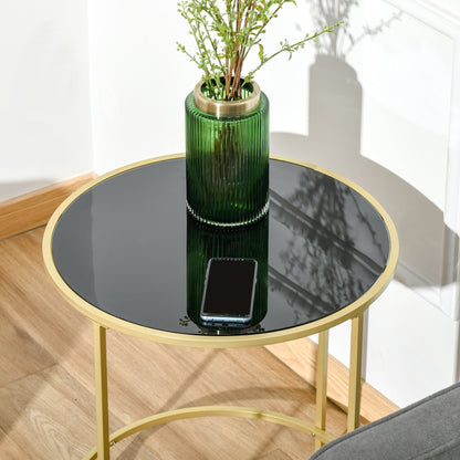 Round Side Table Morden Coffee Tables with Gold Metal Base