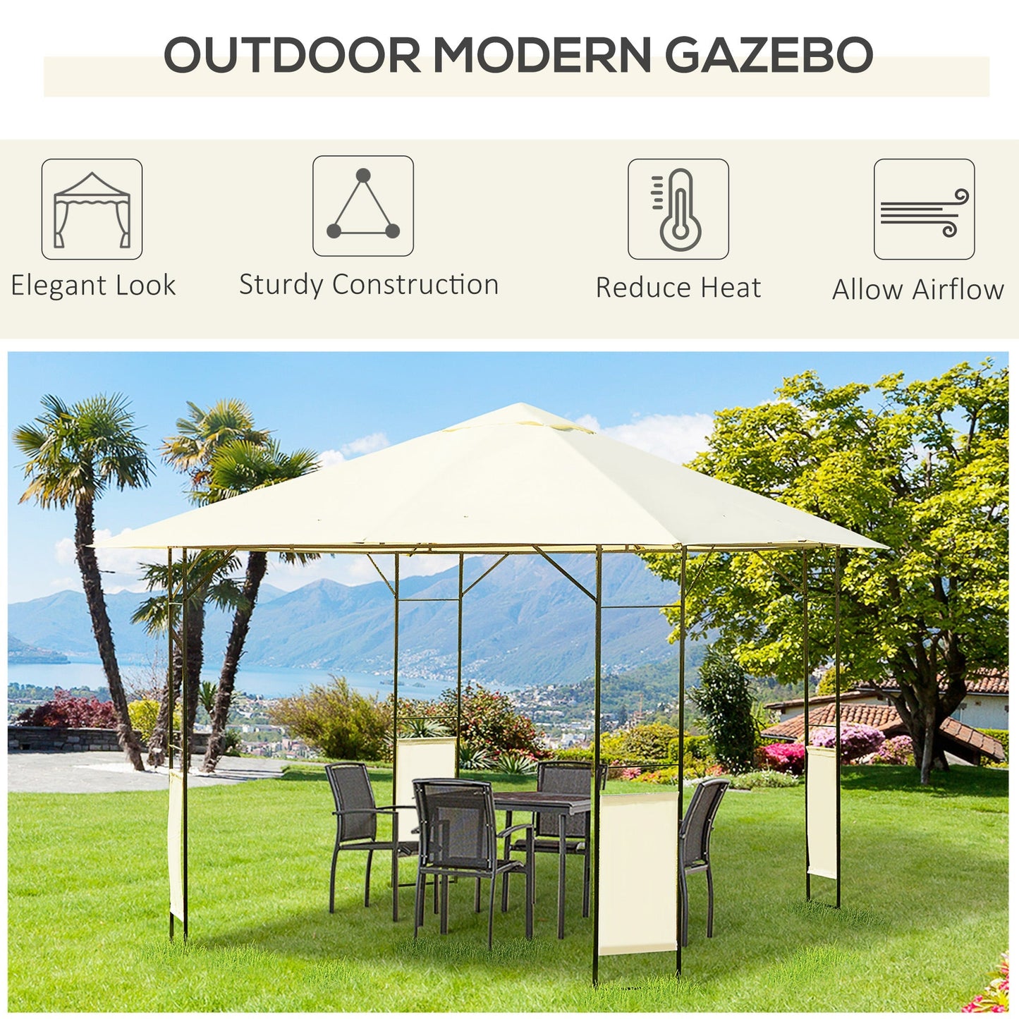 3 x 3 Meters Patio Garden Metal Gazebo Marquee Steel Frame with Canopy Awning Tent Water Resistant Cream