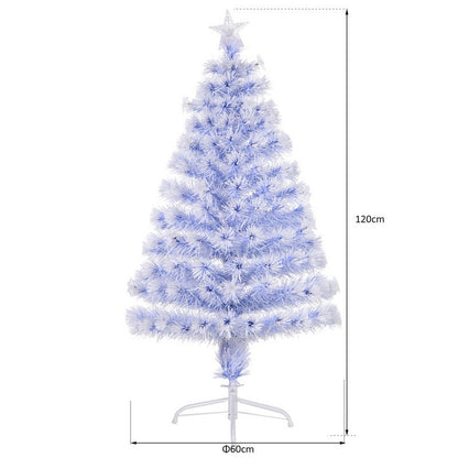 Homcom 4 Foot Artificial Fibre Optic Christmas Tree Seasonal Decoration with LED Lights Pre-Lit Easy Store White Blue