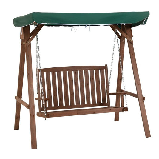 Outsunny Outsunny Fir Wood 2-Seater Outdoor Garden Swing Chair With Canopy Green