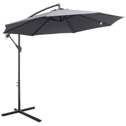 Outsunny Outsunny 3(M) Garden Parasol Sun Shade Patio Banana Hanging Umbrella Cantilever With Crank Handle And Cross Base Grey