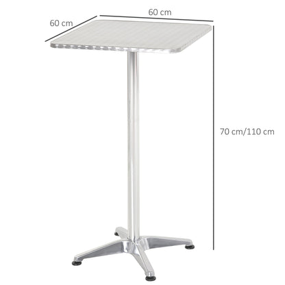 Height Adjustable Bistro Table Pub Bar Square Table Stainless Steel Top Aluminium Edge 60 x 60cm