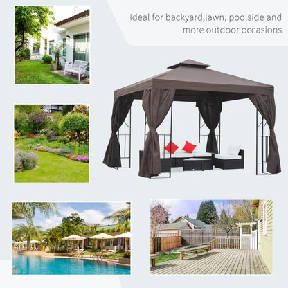 3 x 3 m Garden Metal Gazebo Marquee Patio Wedding Party Tent Canopy Shelter with Pavilion Sidewalls Brown