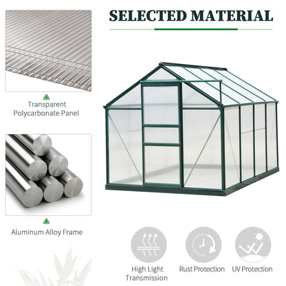 Clear Polycarbonate Greenhouse Large Walk-In Green House Garden Plants Grow Galvanized Base Aluminium Frame w/ Slide Door 6 x 8ft