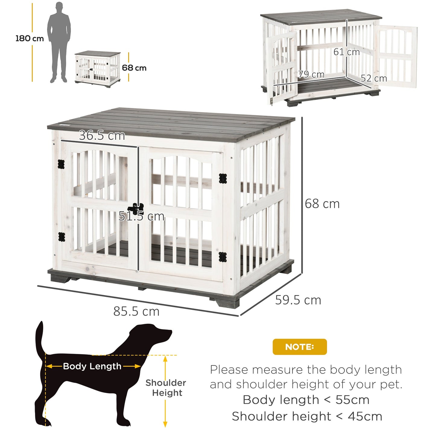 PawHut Wooden Dog Crate Furniture Pet Kennel Cage End Table for Small Medium Dogs