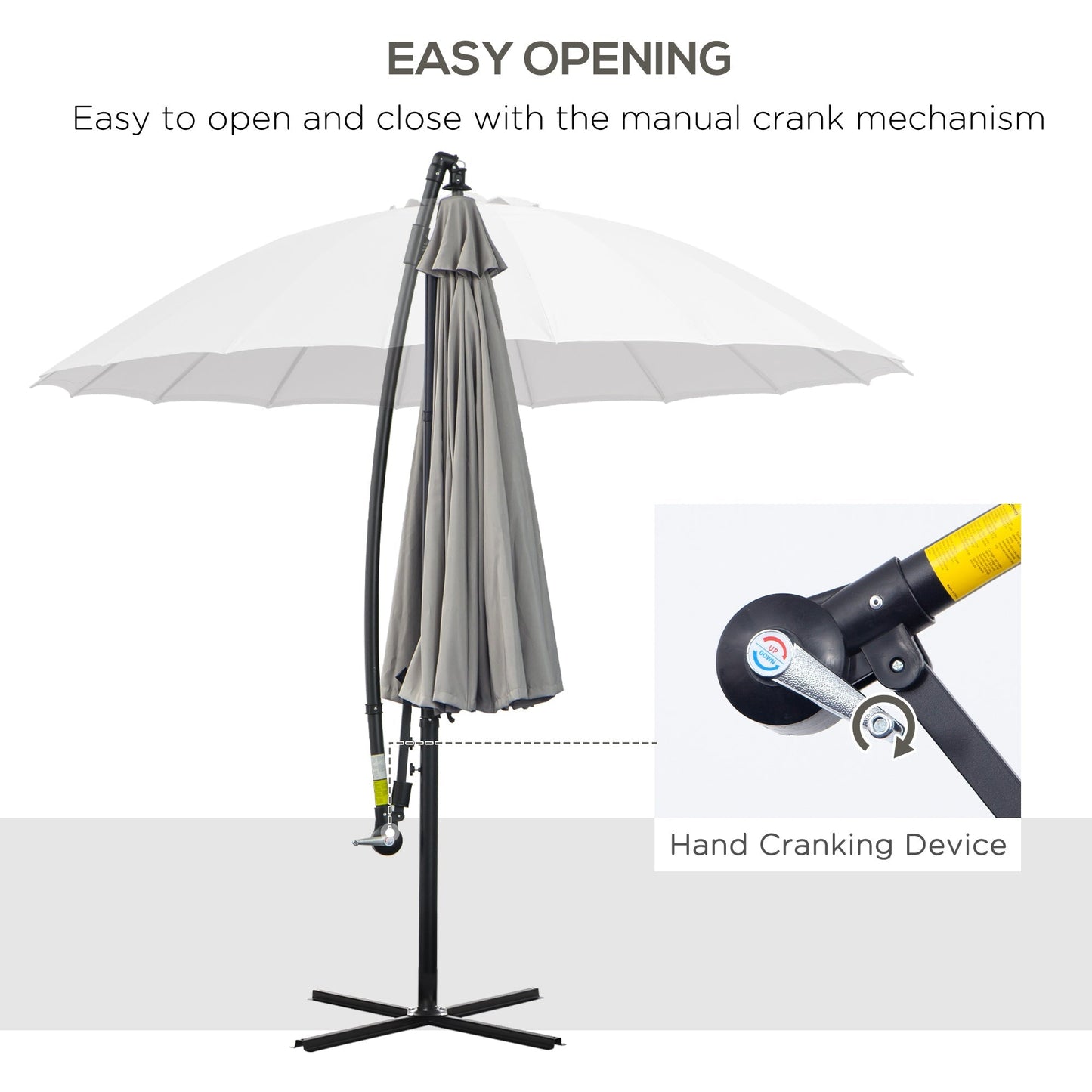 Outsunny 3(M) Cantilever Umbrella 18 Ribs & Vents Adjustable Angle For Patio Light Grey