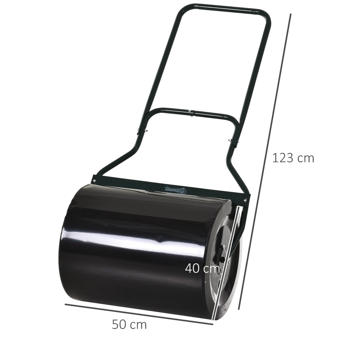 50cm Steel Garden Lawn Roller Push Pull w/ Fillable Cylinder Water Sand Plug Lawn Flatten Seed Sow Rolling Drum w/ Handle