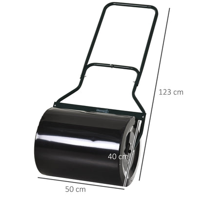 50cm Steel Garden Lawn Roller Push Pull w/ Fillable Cylinder Water Sand Plug Lawn Flatten Seed Sow Rolling Drum w/ Handle