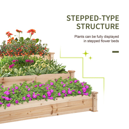 470L Wooden Raised Garden Bed 3-Tier Planter Kit Elevated Planter Box Stand for Yard & Patio 124 x 124 x 56 cm