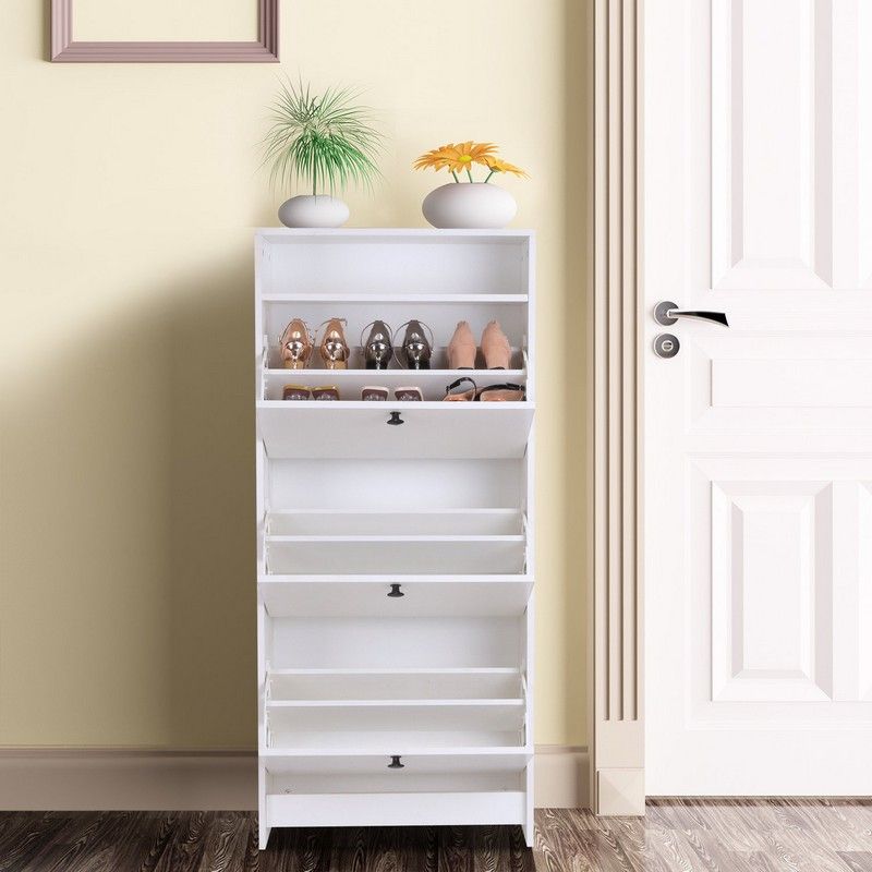 Homcom Homcom Three-Tipping Drawer Shoe Storage Cabinet - White