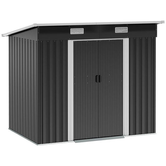 Galvanised 7 x4' Double Door Pent Garden Store Steel Black by Steadfast