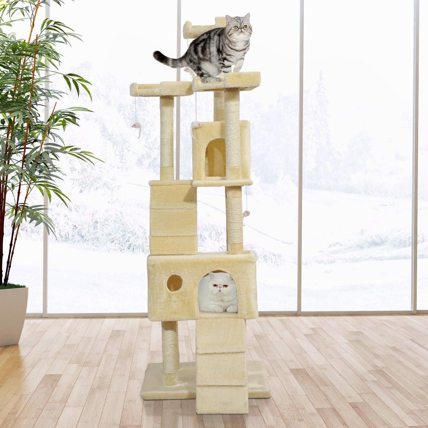 PawHut Cat Tree Scratching Post 27L27W28.5H cm-Beige