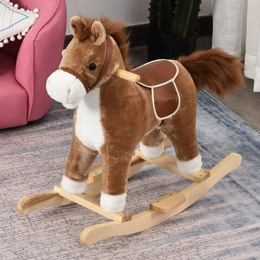 Homcom Homcom Kids Ride On Plush Rocking Horse With Sound Brown